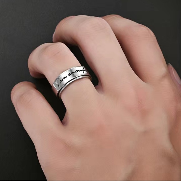 I AM ENOUGH Ring Fidget Spinning Anti Anxiety Ring Size 7 Stainless Silver - Picture 1 of 4